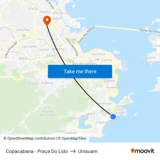 Copacabana - Praça Do Lido to Unisuam map