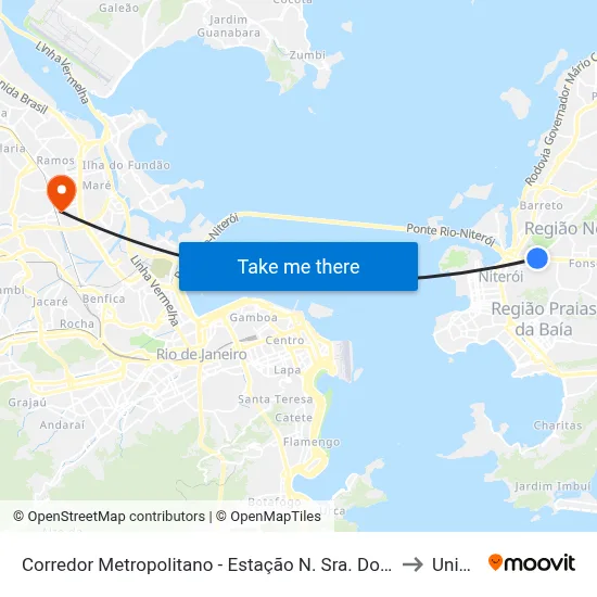 Corredor Metropolitano - Estação N. Sra. Dos Mercês (Sentido Ponte) to Unisuam map