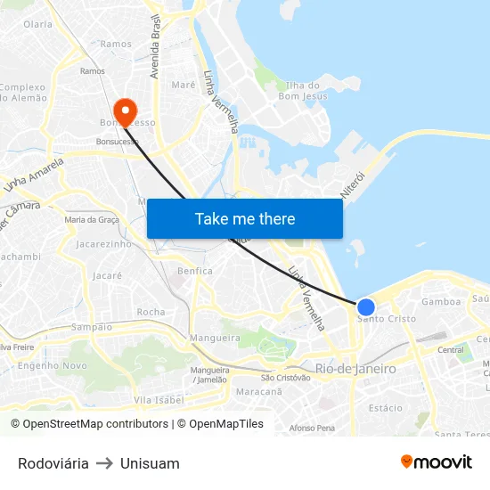 Rodoviária to Unisuam map