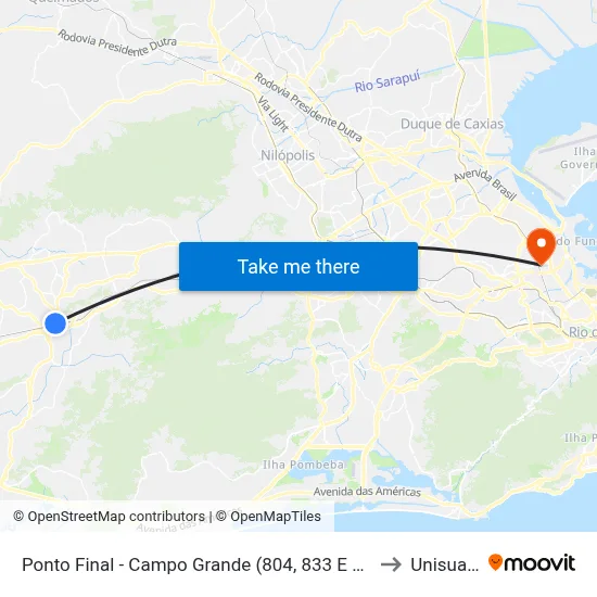 Ponto Final - Campo Grande (804, 833 E 898) to Unisuam map