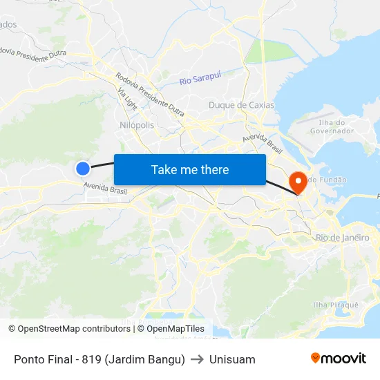 Ponto Final - 819 (Jardim Bangu) to Unisuam map