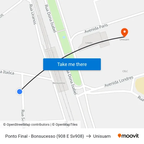 Ponto Final - Bonsucesso (908 E Sv908) to Unisuam map
