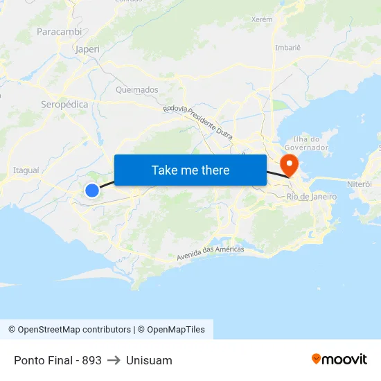 Ponto Final - 893 to Unisuam map
