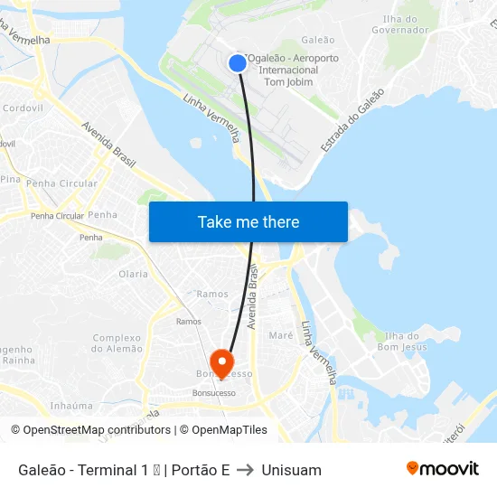 Galeão - Terminal 1 ✈ | Portão E to Unisuam map