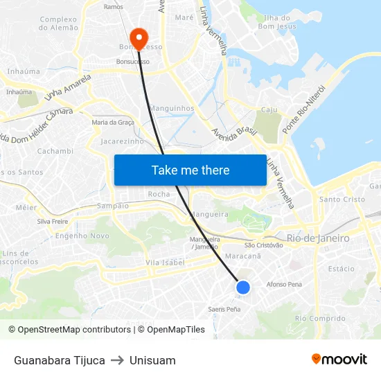 Guanabara Tijuca to Unisuam map