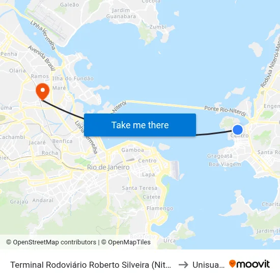 Terminal Rodoviário Roberto Silveira (Niterói) to Unisuam map