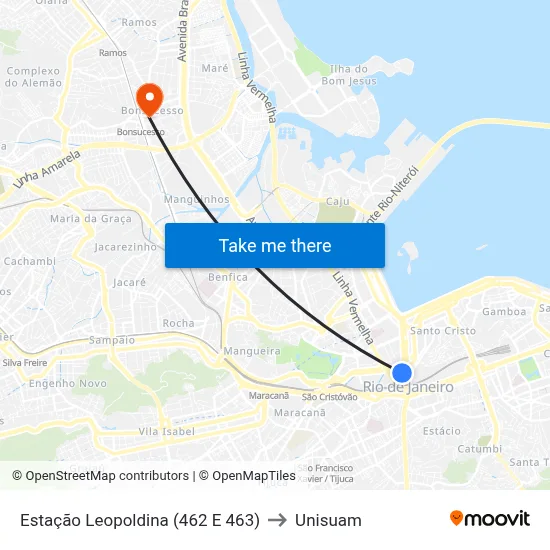 Estação Leopoldina (462 E 463) to Unisuam map