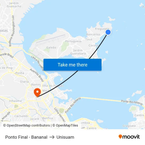Ponto Final - Bananal to Unisuam map