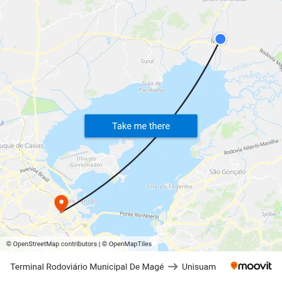 Terminal Rodoviário Municipal De Magé to Unisuam map