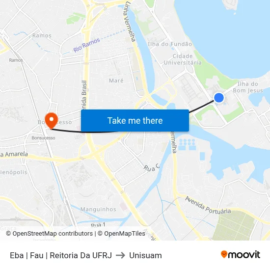 Eba | Fau | Reitoria Da UFRJ to Unisuam map