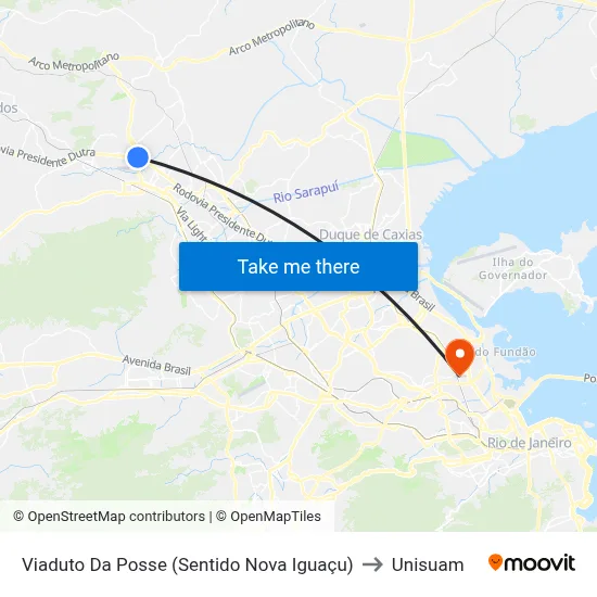 Viaduto Da Posse (Sentido Nova Iguaçu) to Unisuam map