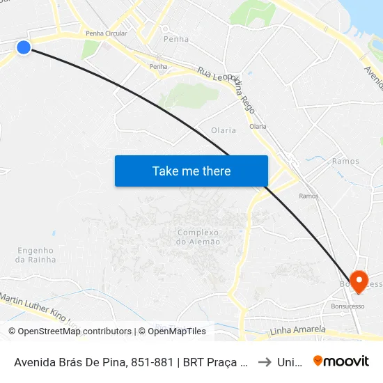 Avenida Brás De Pina, 851-881 | BRT Praça Do Carmo (Sentido Penha) to Unisuam map