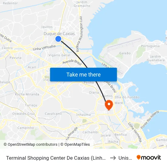 Terminal Shopping Center De Caxias (Linhas Rodoviárias) to Unisuam map