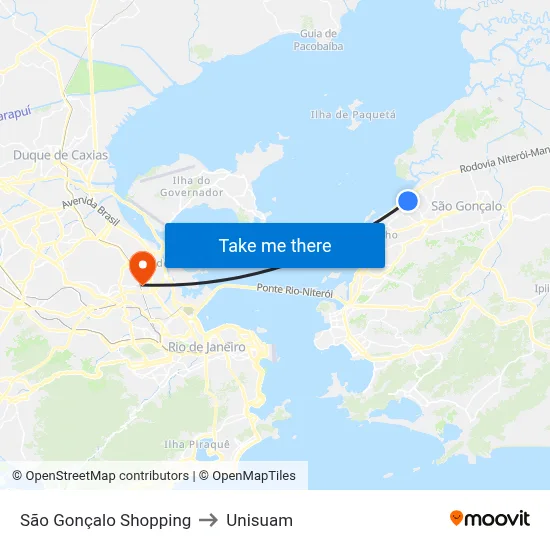 São Gonçalo Shopping to Unisuam map
