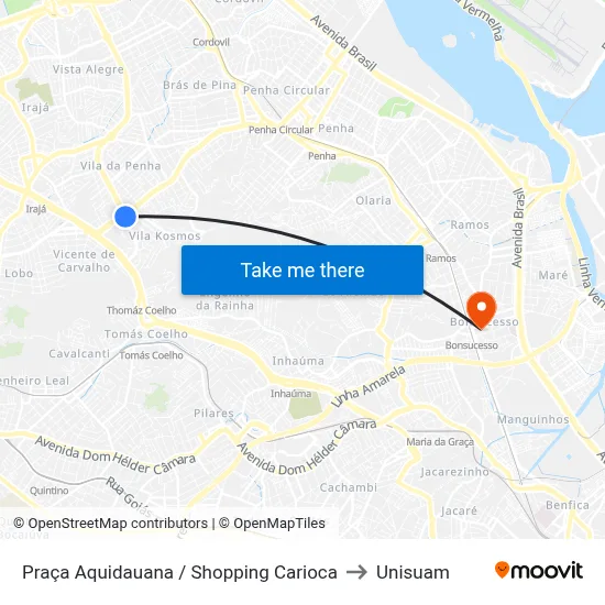 Praça Aquidauana / Shopping Carioca to Unisuam map