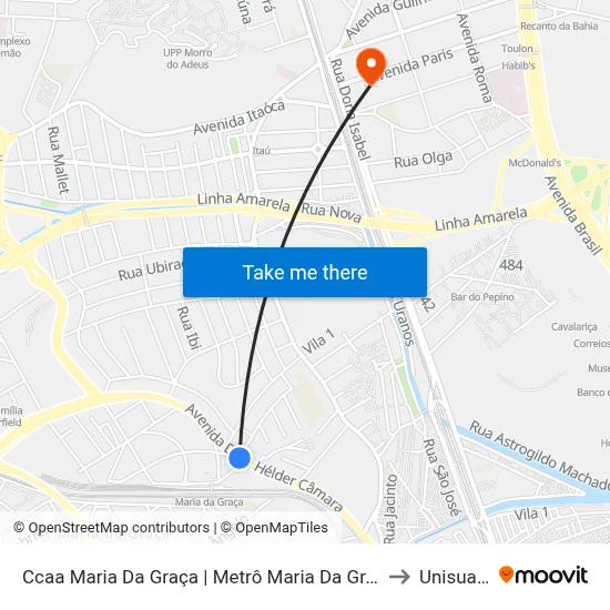 Ccaa Maria Da Graça | Metrô Maria Da Graça to Unisuam map