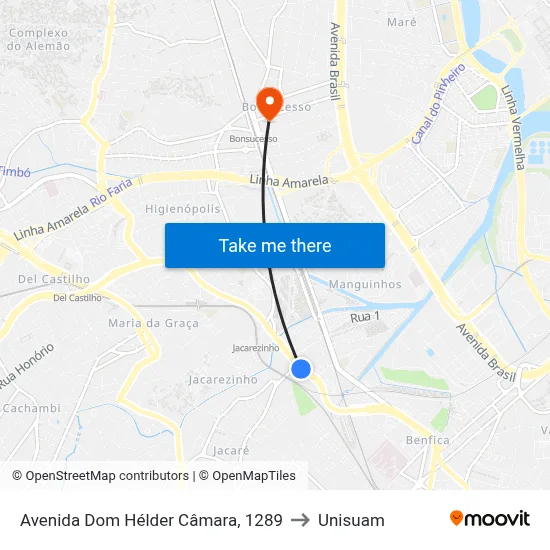 Avenida Dom Hélder Câmara, 1289 to Unisuam map