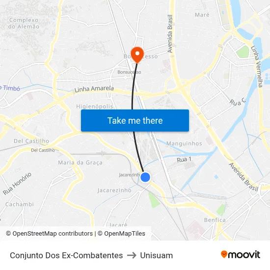 Conjunto Dos Ex-Combatentes to Unisuam map