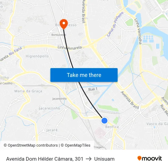 Avenida Dom Hélder Câmara, 301 to Unisuam map