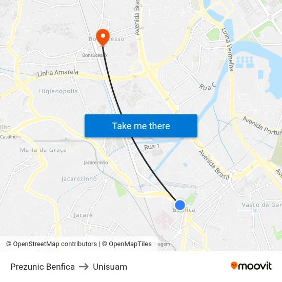 Prezunic Benfica to Unisuam map