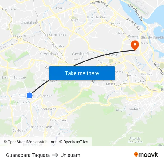 Guanabara Taquara to Unisuam map