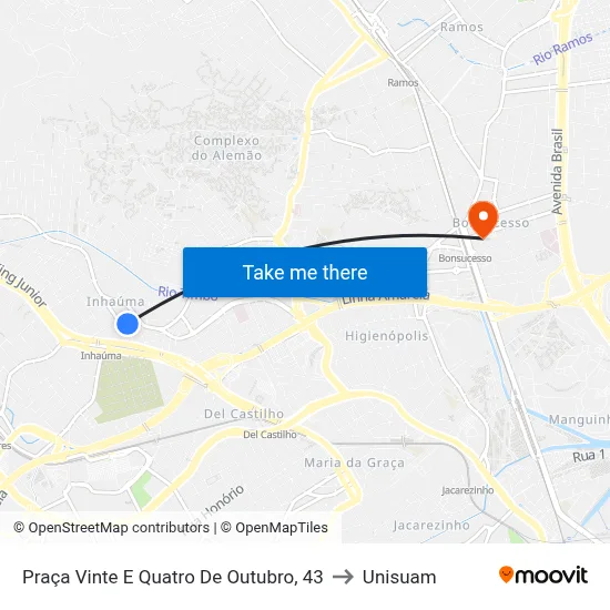 Praça Vinte E Quatro De Outubro, 43 to Unisuam map