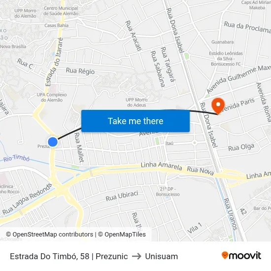 Estrada Do Timbó, 58 | Prezunic to Unisuam map