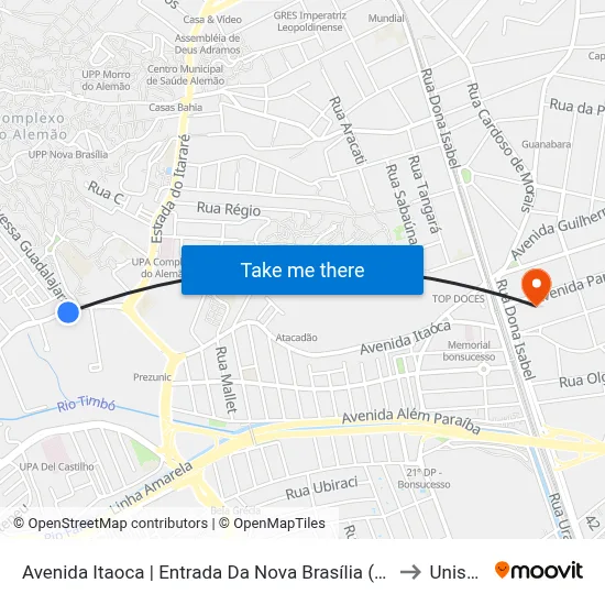 Avenida Itaoca | Entrada Da Nova Brasília (Sentido Itararé) to Unisuam map