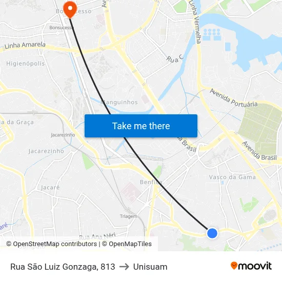 Rua São Luiz Gonzaga, 813 to Unisuam map