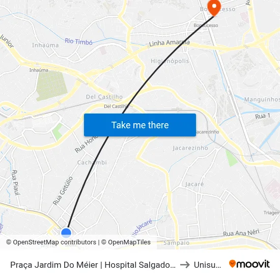 Praça Jardim Do Méier | Hospital Salgado Filho to Unisuam map
