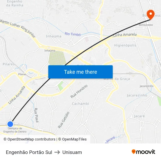 Engenhão Portão Sul to Unisuam map