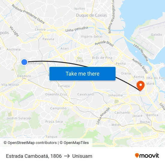 Estrada Camboatá, 1806 to Unisuam map