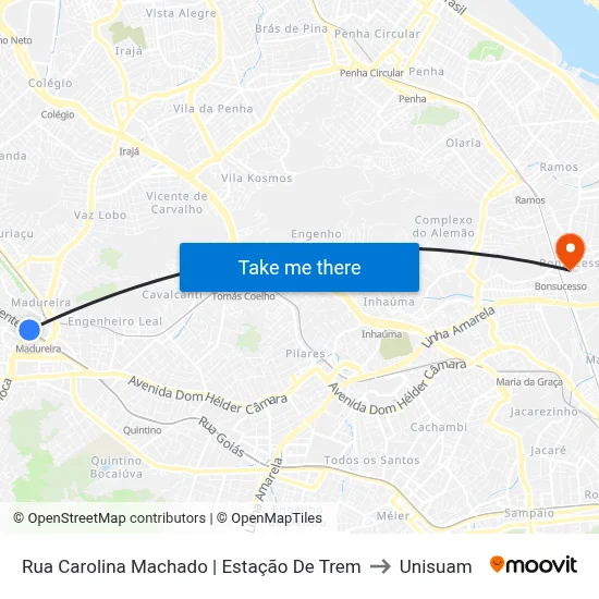 Rua Carolina Machado | Estação De Trem to Unisuam map