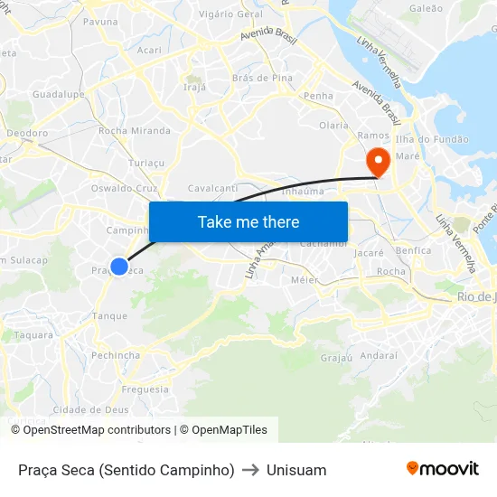 Praça Seca (Sentido Campinho) to Unisuam map