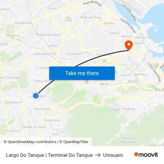 Largo Do Tanque | Terminal Do Tanque to Unisuam map