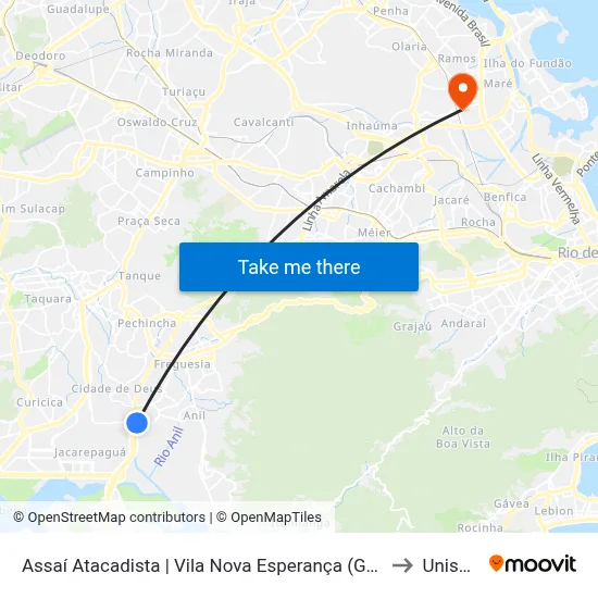 Assaí Atacadista | Vila Nova Esperança (Gardênia Azul) to Unisuam map