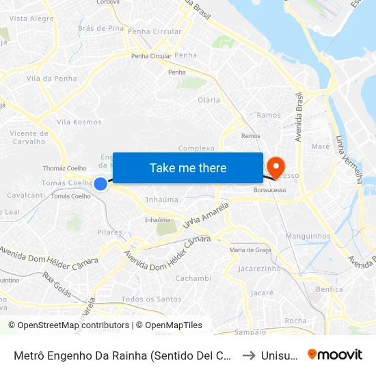 Metrô Engenho Da Rainha (Sentido Del Castilho) to Unisuam map