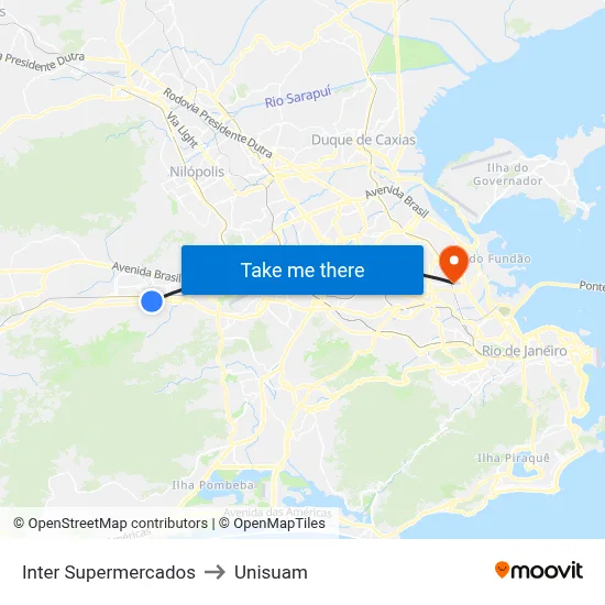 Inter Supermercados to Unisuam map
