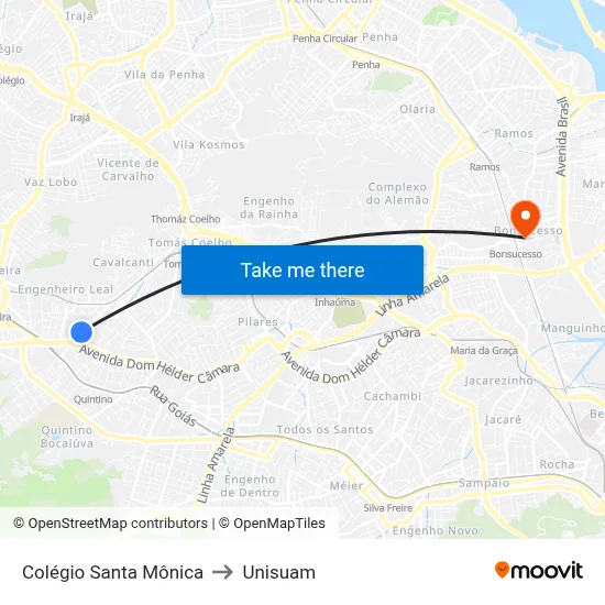 Colégio Santa Mônica to Unisuam map