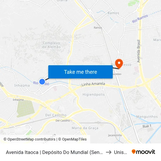 Avenida Itaoca | Depósito Do Mundial (Sentido Inhaúma) to Unisuam map