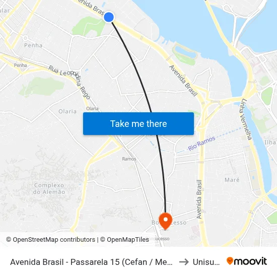 Avenida Brasil - Passarela 15 (Cefan / Mega Box) to Unisuam map