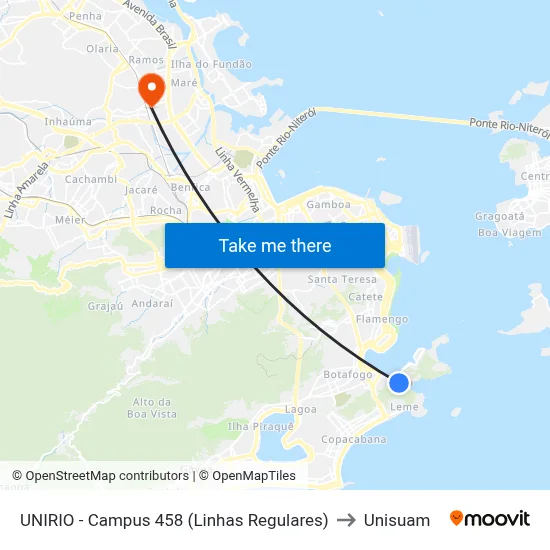 UNIRIO - Campus 458 (Linhas Regulares) to Unisuam map