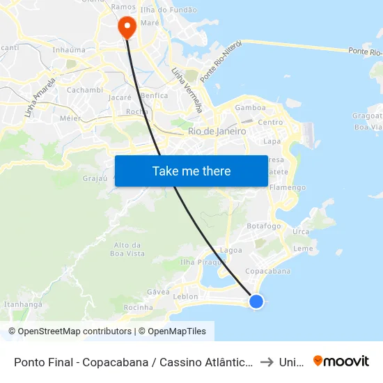 Ponto Final - Copacabana / Cassino Atlântico (Linhas 445, 456, 457 E 474) to Unisuam map