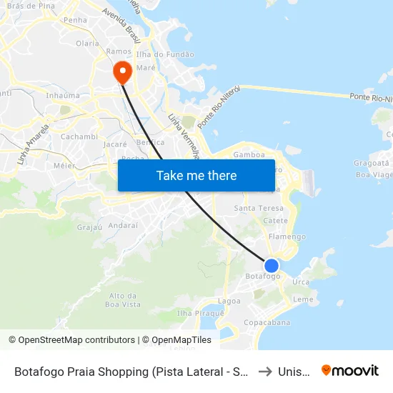 Botafogo Praia Shopping (Pista Lateral - Sentido Centro) to Unisuam map