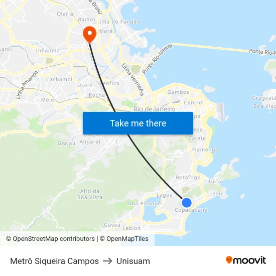 Metrô Siqueira Campos to Unisuam map