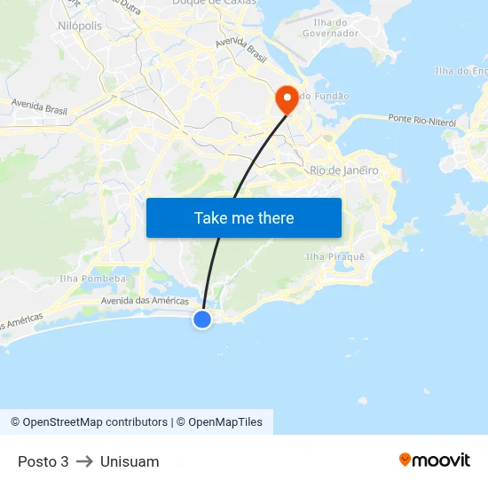 Posto 3 to Unisuam map