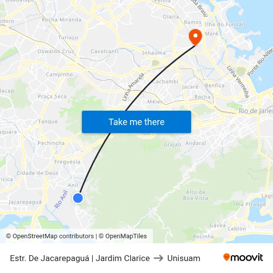 Estr. De Jacarepaguá | Jardim Clarice to Unisuam map