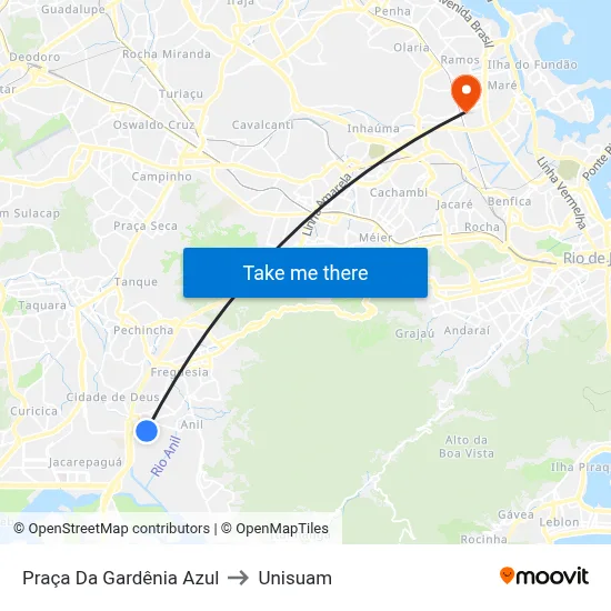Praça Da Gardênia Azul to Unisuam map