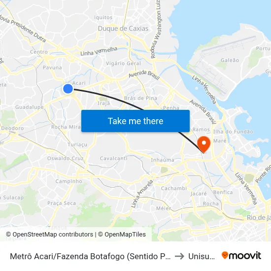 Metrô Acari/Fazenda Botafogo (Sentido Pavuna) to Unisuam map