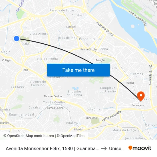 Avenida Monsenhor Félix, 1580 | Guanabara Irajá to Unisuam map